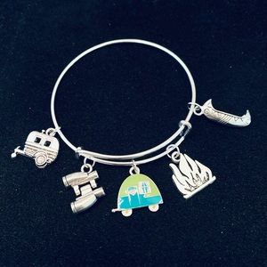 Camping themed bangle bracelet